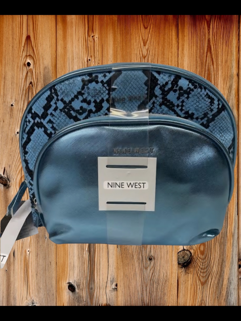 Nine West Boho Western Snake Skin Print Blue Cosmetic Travel Pouch Set. NWT